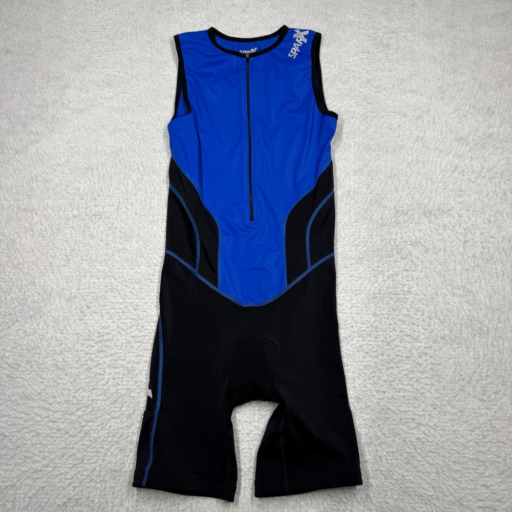 SPARX Triathlon Suit Blue Black Padded Zip Sleeveless One Piece Men's Size Small